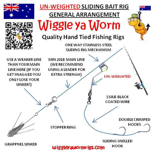Unweighted PreRigged Slide Rig for BIG baits/fish, 110lb wire, 2x 8/0